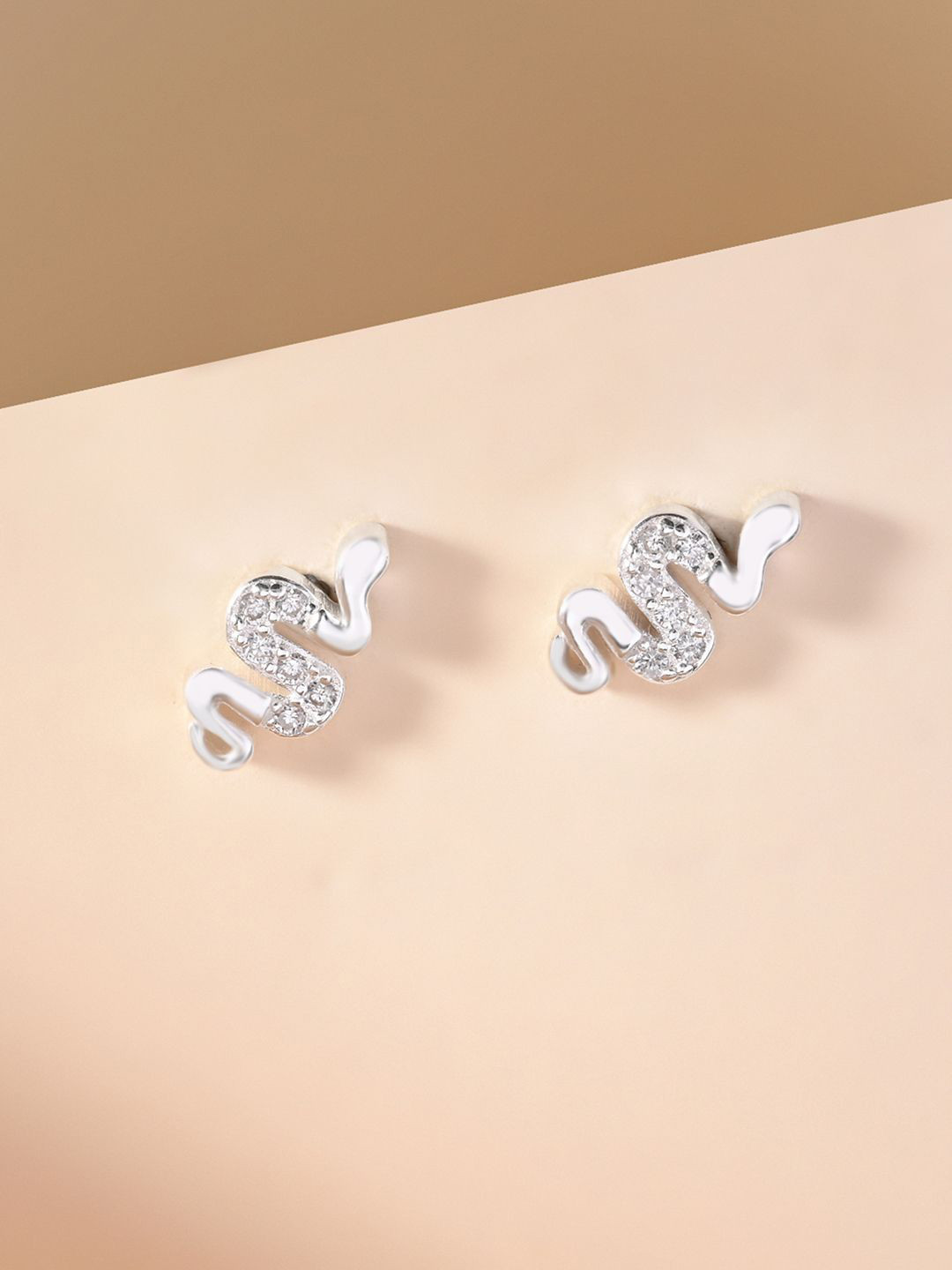 TOUCH925 925 Silver Artificial Stones Studded Snake Quirky Studs