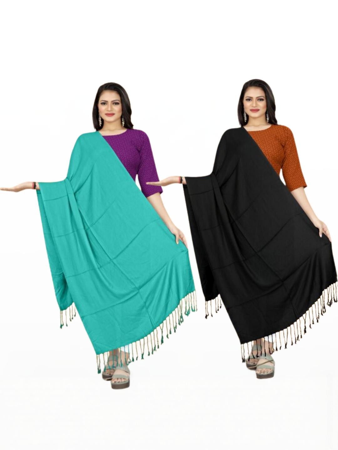 EBADAT Pack of 2 Women Black & Aqua Blue Viscose Rayon Dupatta