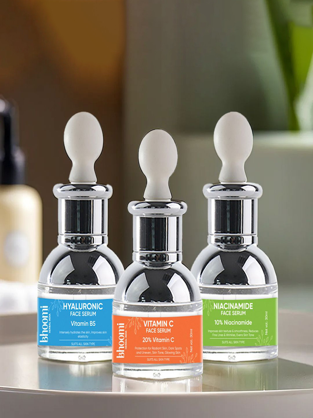 BHOOMI HERBAL INDIA Set Of 3 Vitamin C, Hyaluronic Acid & Niacinamide Serum 30 ml Each