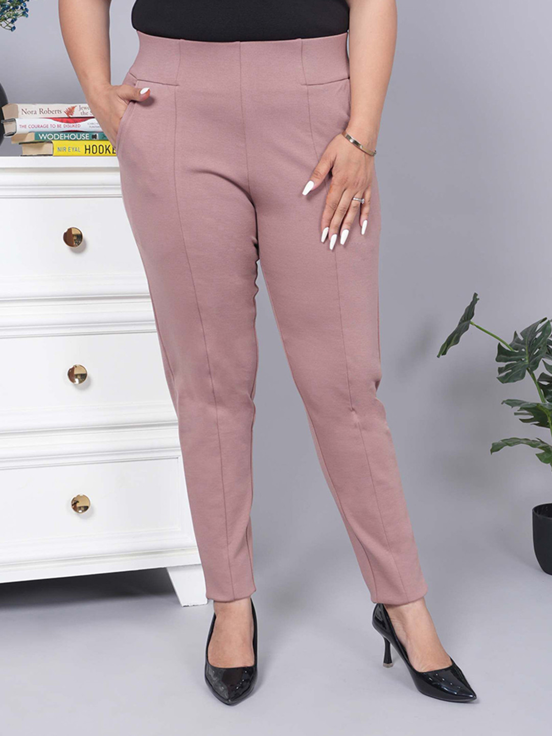 Mlada Women Solid Cotton High Waist Ankle Jegging with 2 Side Pockets