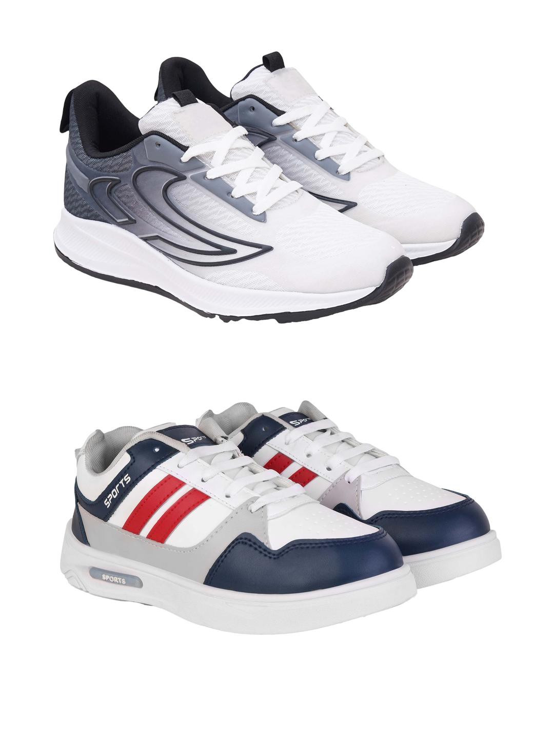 DRACKFOOT Men Combo Of 2 White Printed Non-Marking Synthetic Lace-Ups Running Shoes