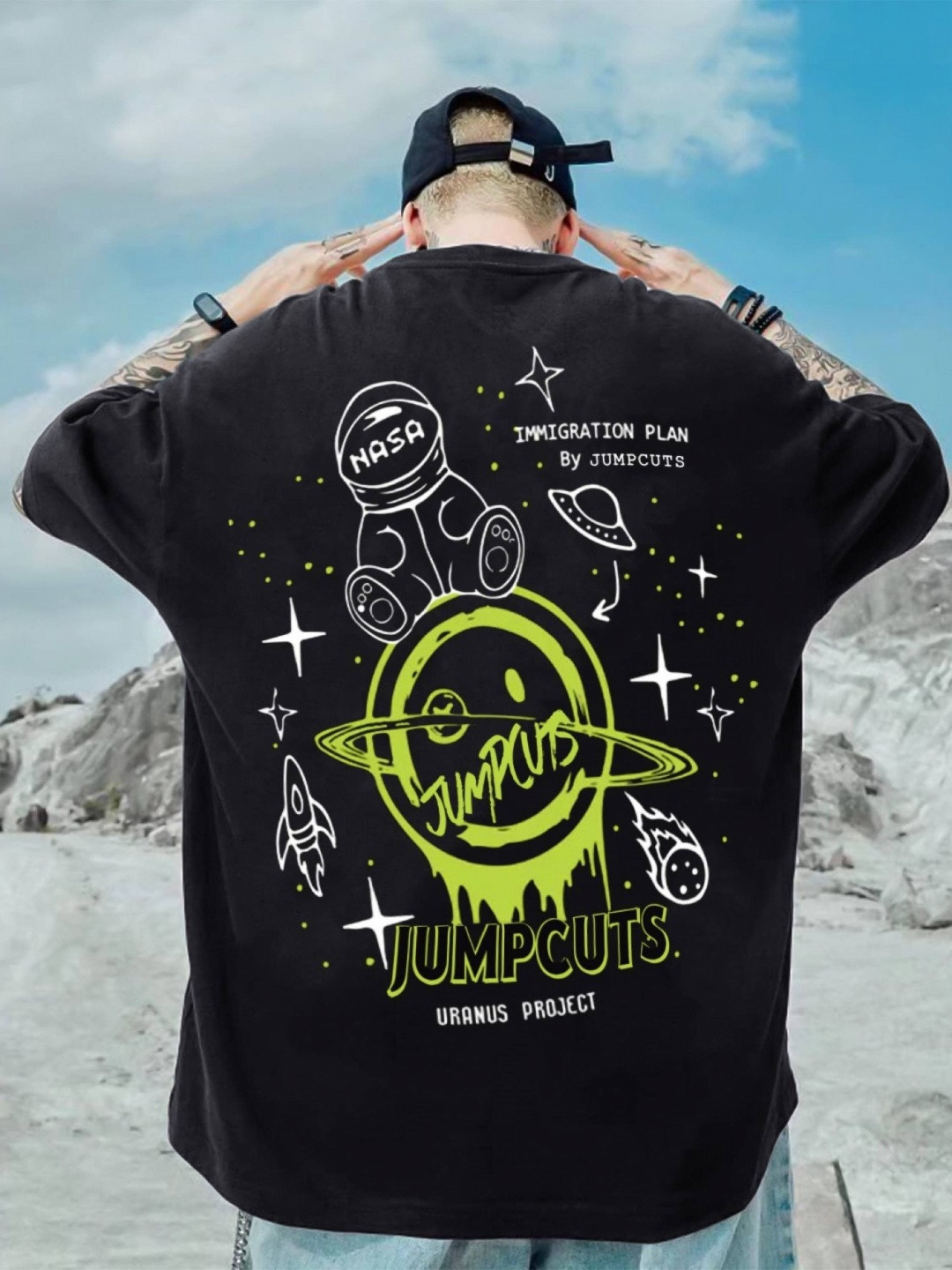 ZEN1 FASHION Men NASA Graphic Printed Round Neck Cotton Oversized T-shirt