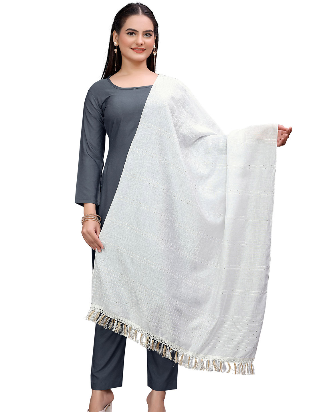 Kemza Striped Dupatta With Sequinned