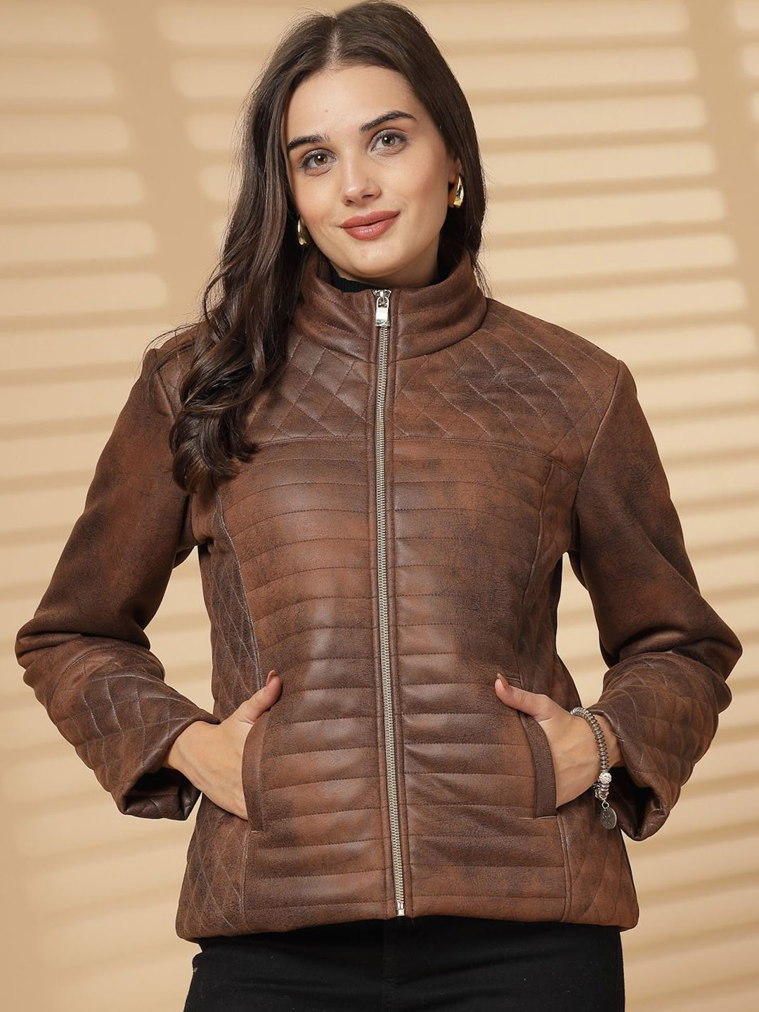 Juelle Suede Mock Collar Quilted Jacket