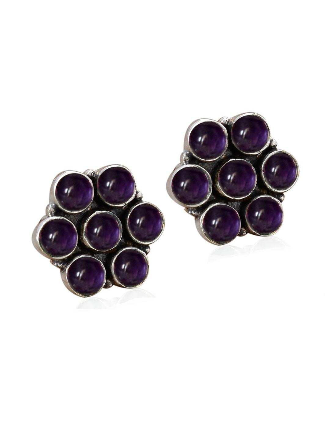Silver Planets Silver-Plated Sterling Silver Amethyst Studs