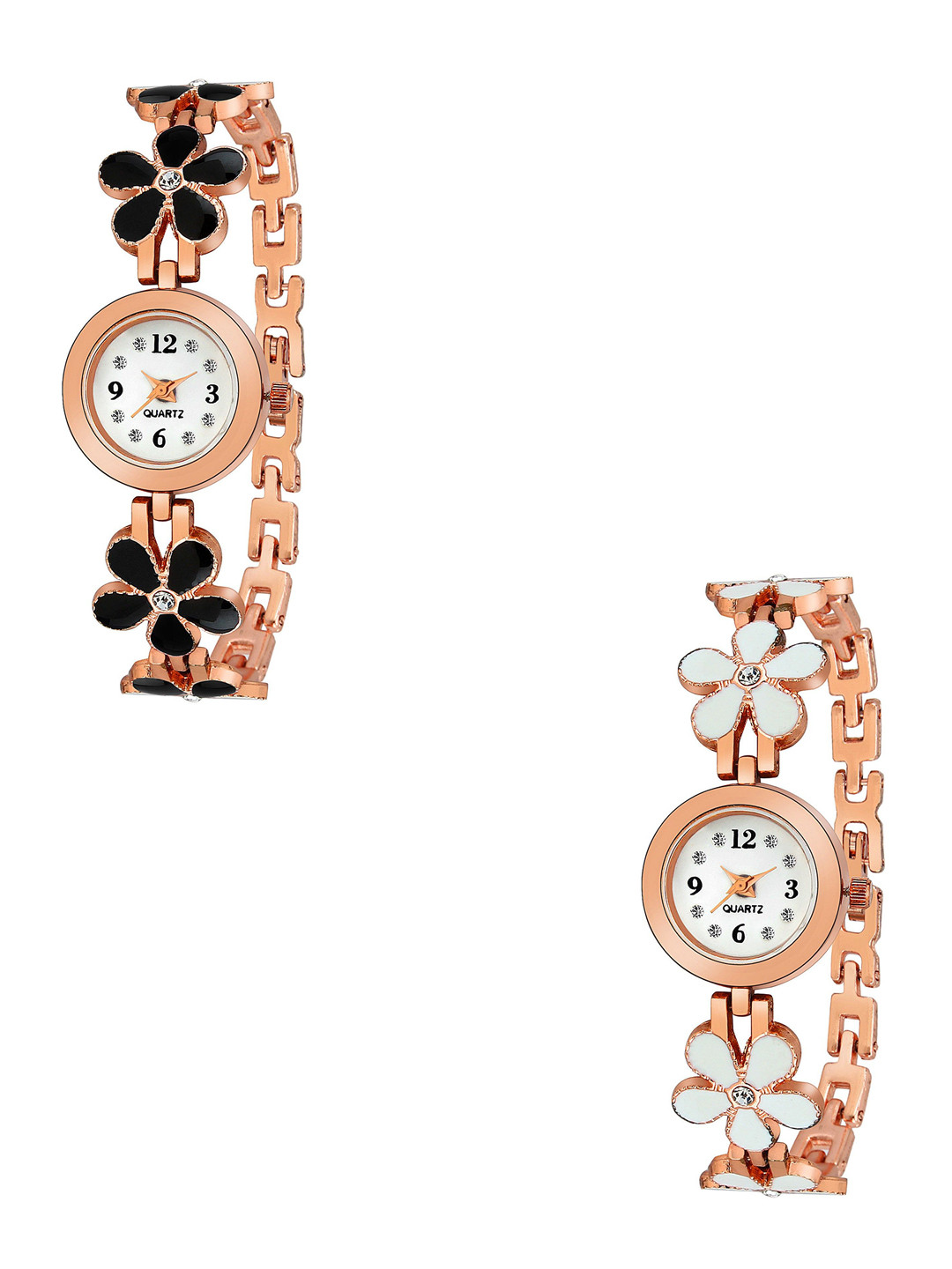 THE SHOPOHOLIC Women Pack of 2 Dial & Bracelet Style Straps Analogue Watch Flower-B-W