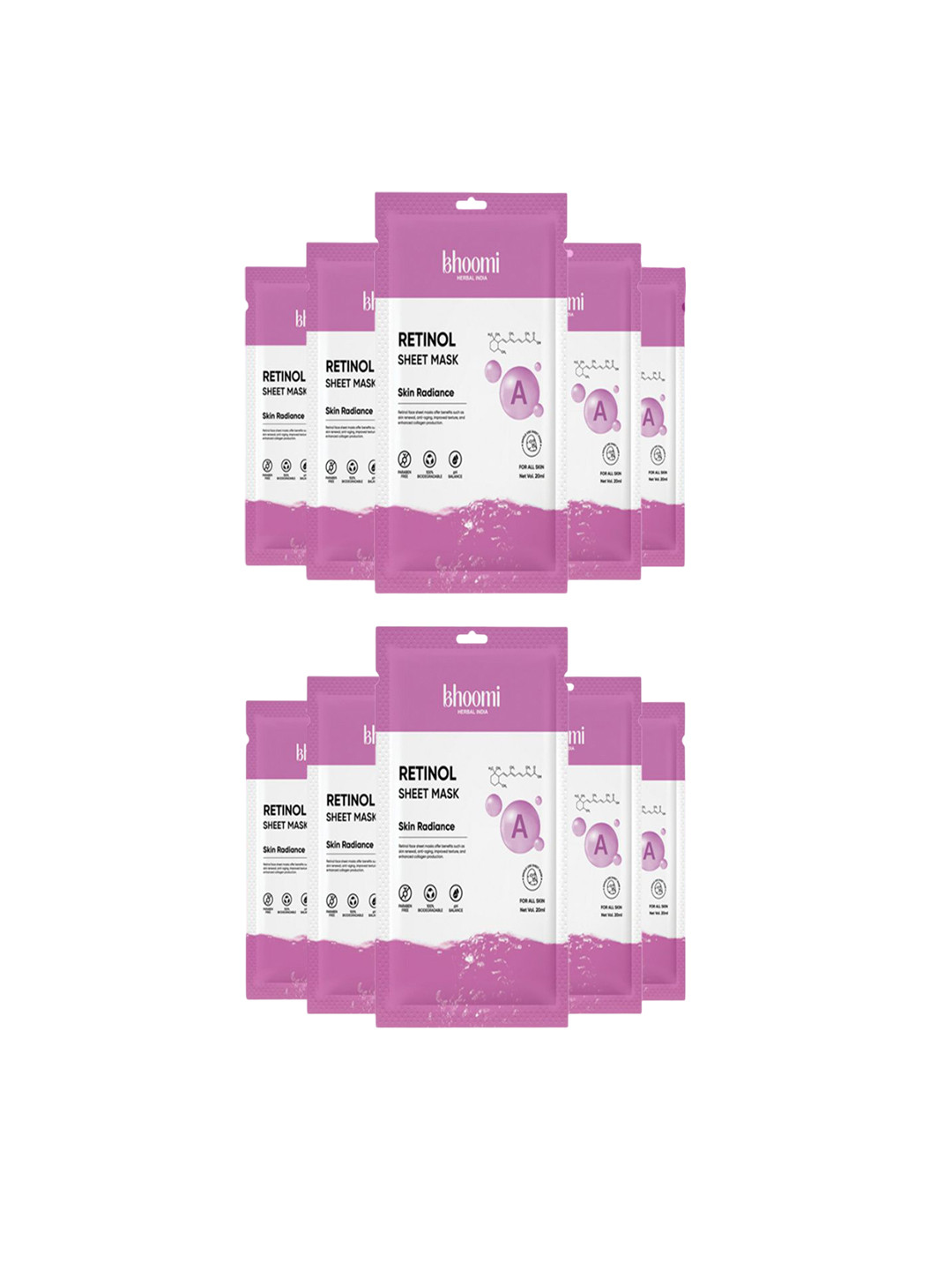 BHOOMI HERBAL INDIA Set Of 10 Retinol Sheet Mask - 20 ml Each
