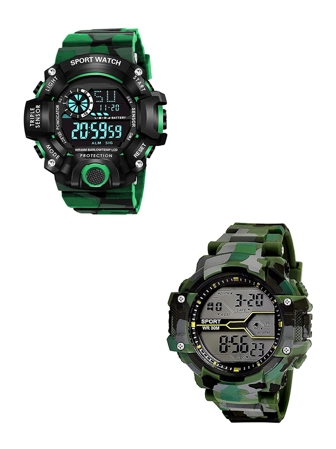 THE SHOPOHOLIC Men Pack Of 2 Dial & Straps Digital Watches Army Green-C Shock Green