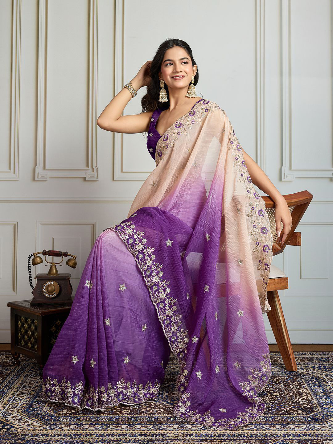 House of Pataudi Padding Embroidered Saree With Unstitched Blouse