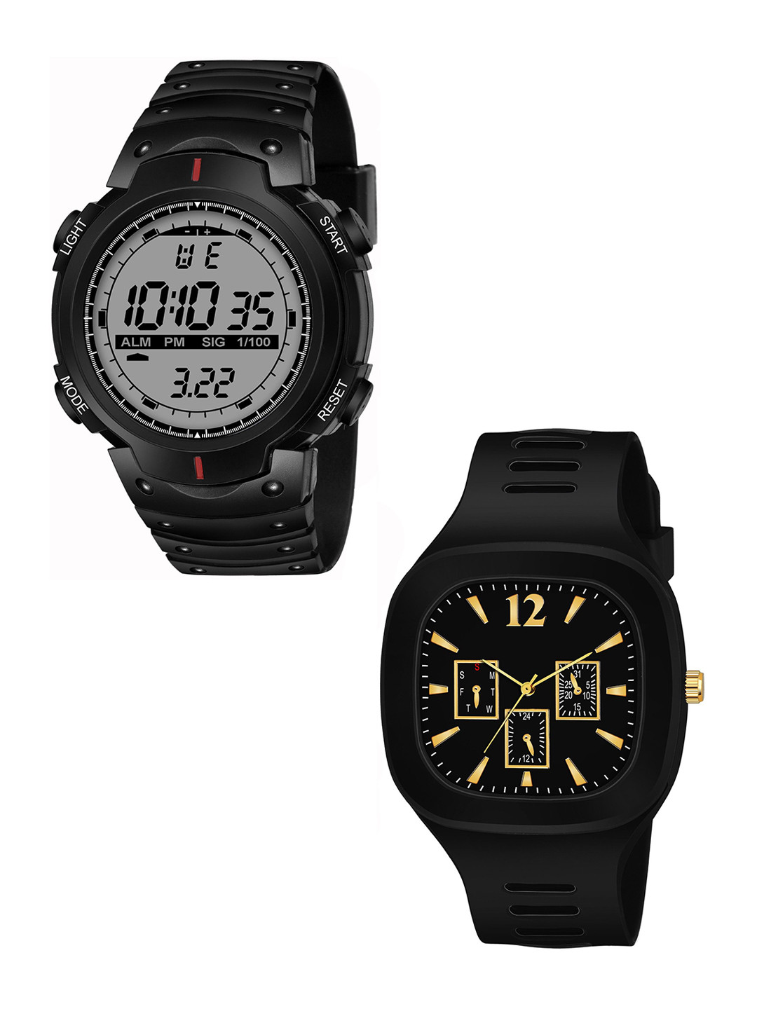 THE SHOPOHOLIC Men Set Of 2 Bracelet Style Straps Analogue Watch TMX-SQ-BLACK