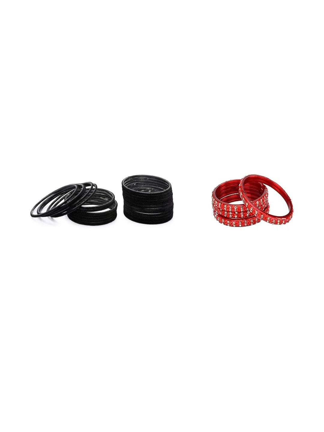 Somil Classic Combo Glass Bangles | Simple Chudi Set For Women & Girls | Daily Use & Special Occasions, Combo Of 2 Set, Black, Red