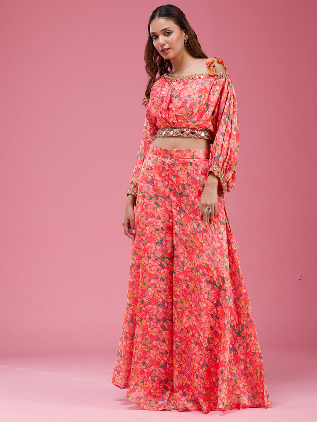 Koskii Women Pink Cutdana Crepe Readymade Salwar Suit