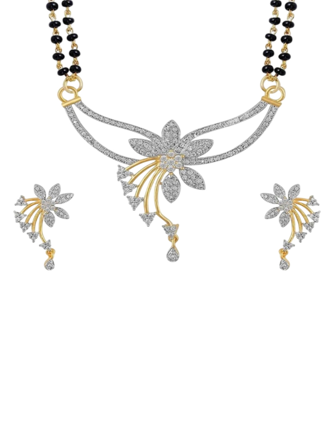 Awww Silver Plated Artificial Stones Studded & Beaded Mangalsutra With Earrings