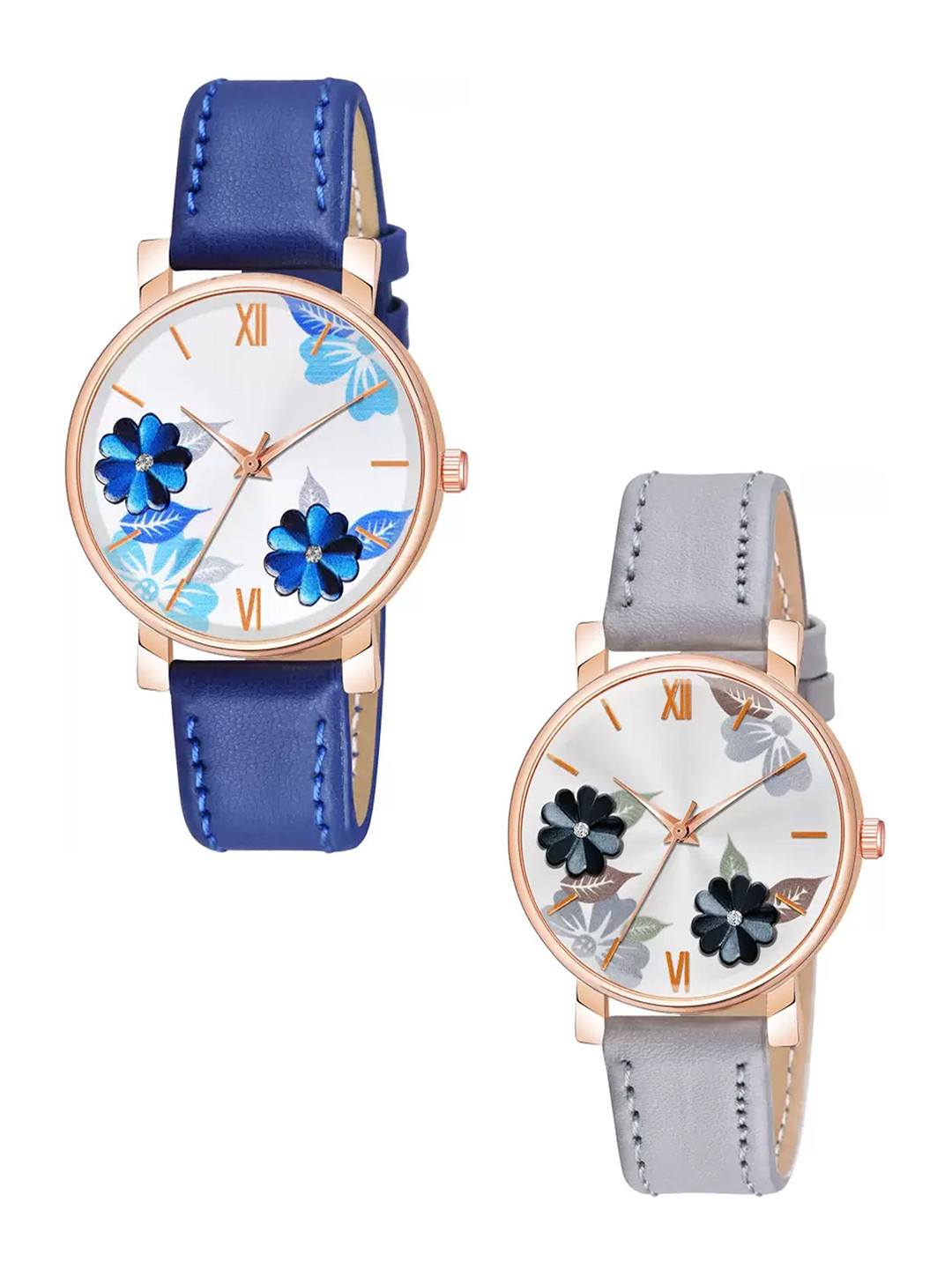 THE SHOPOHOLIC Women Set of 2 Leather Straps Analogue Watch K-BL-G