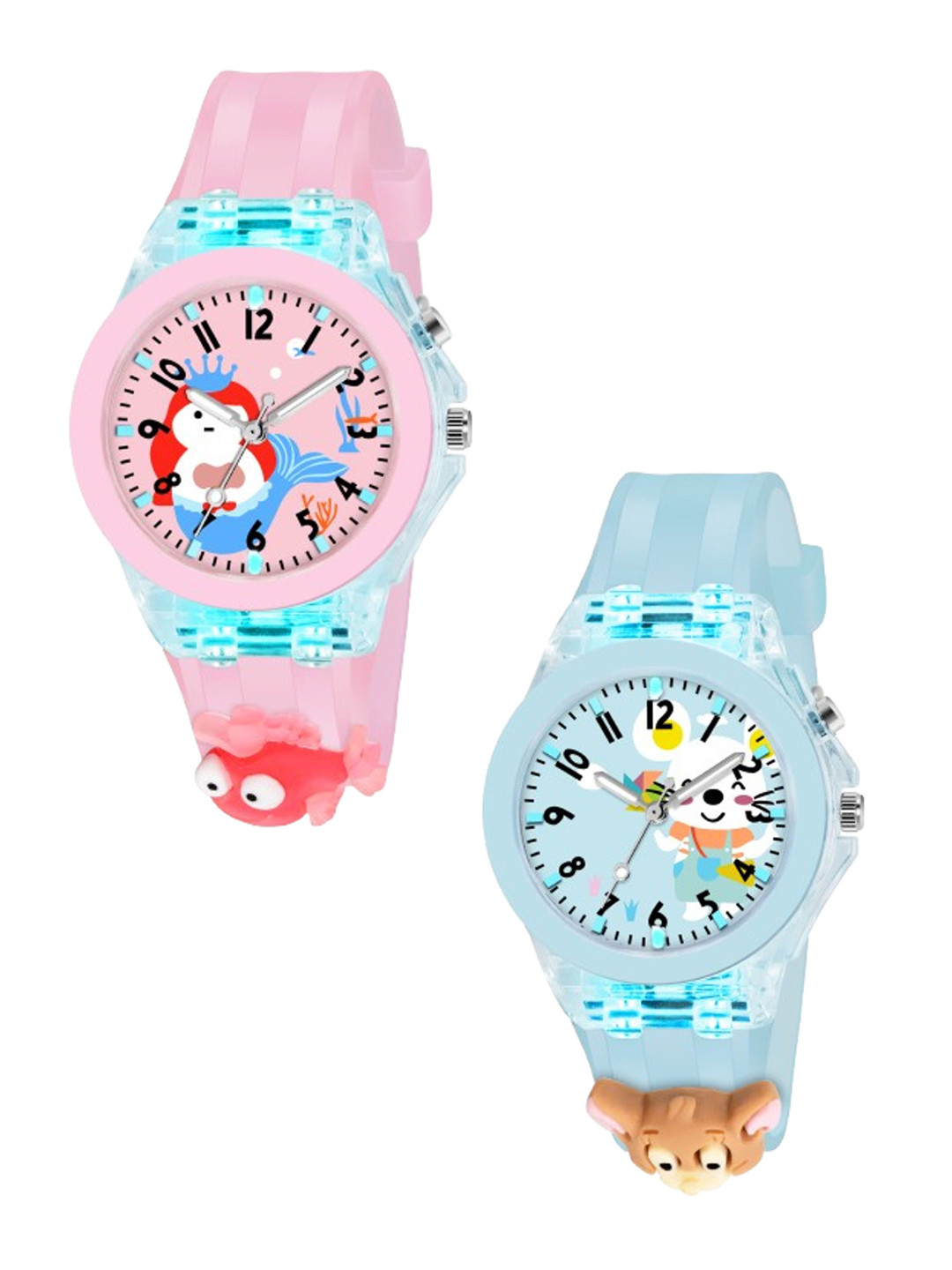 THE SHOPOHOLIC Kids Pack of 2 Printed Dial & Straps Analogue Watch Pink Fish-Sky Stuart