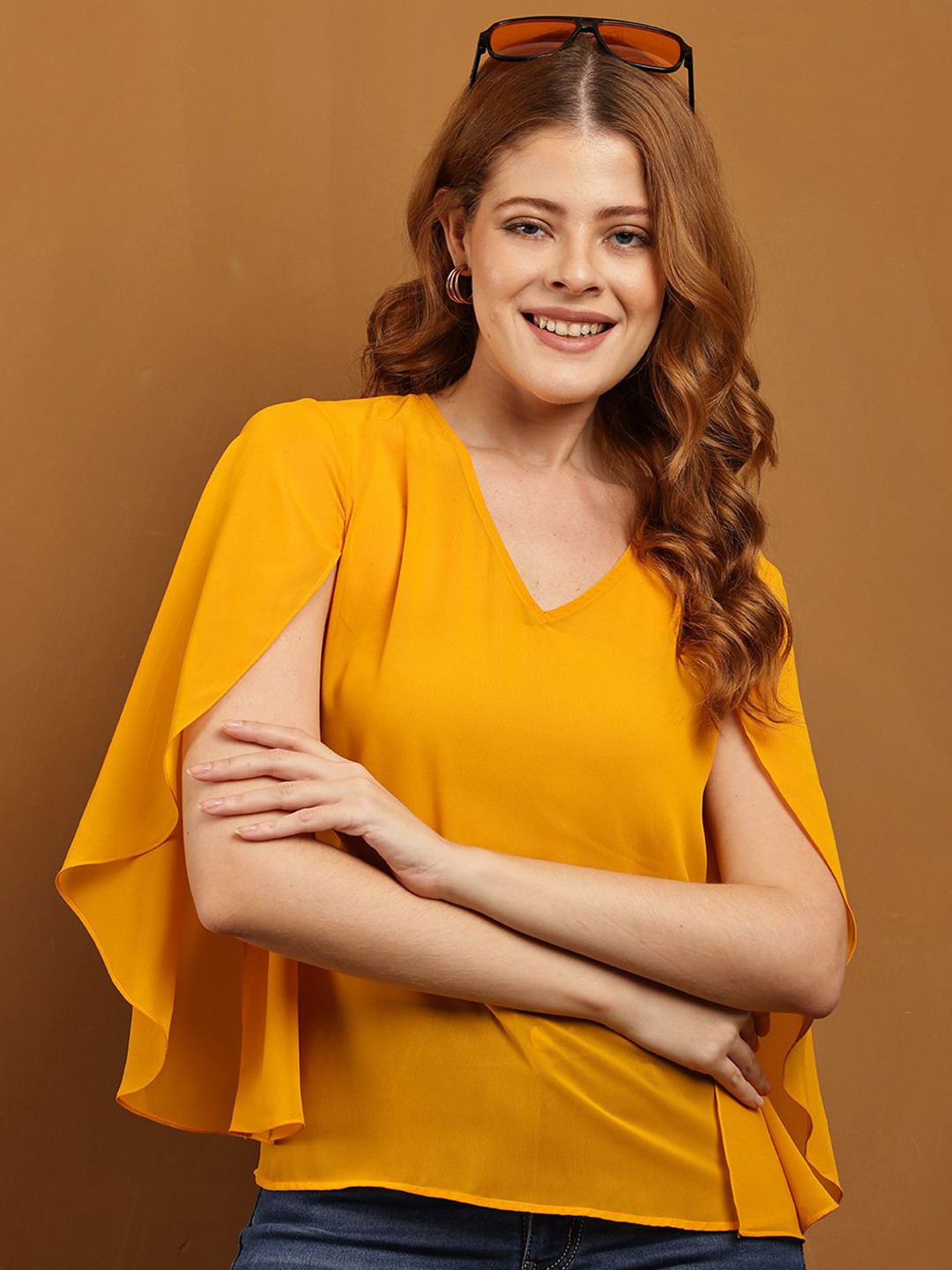 Tushita Women V-Neck Slit Sleeves Top