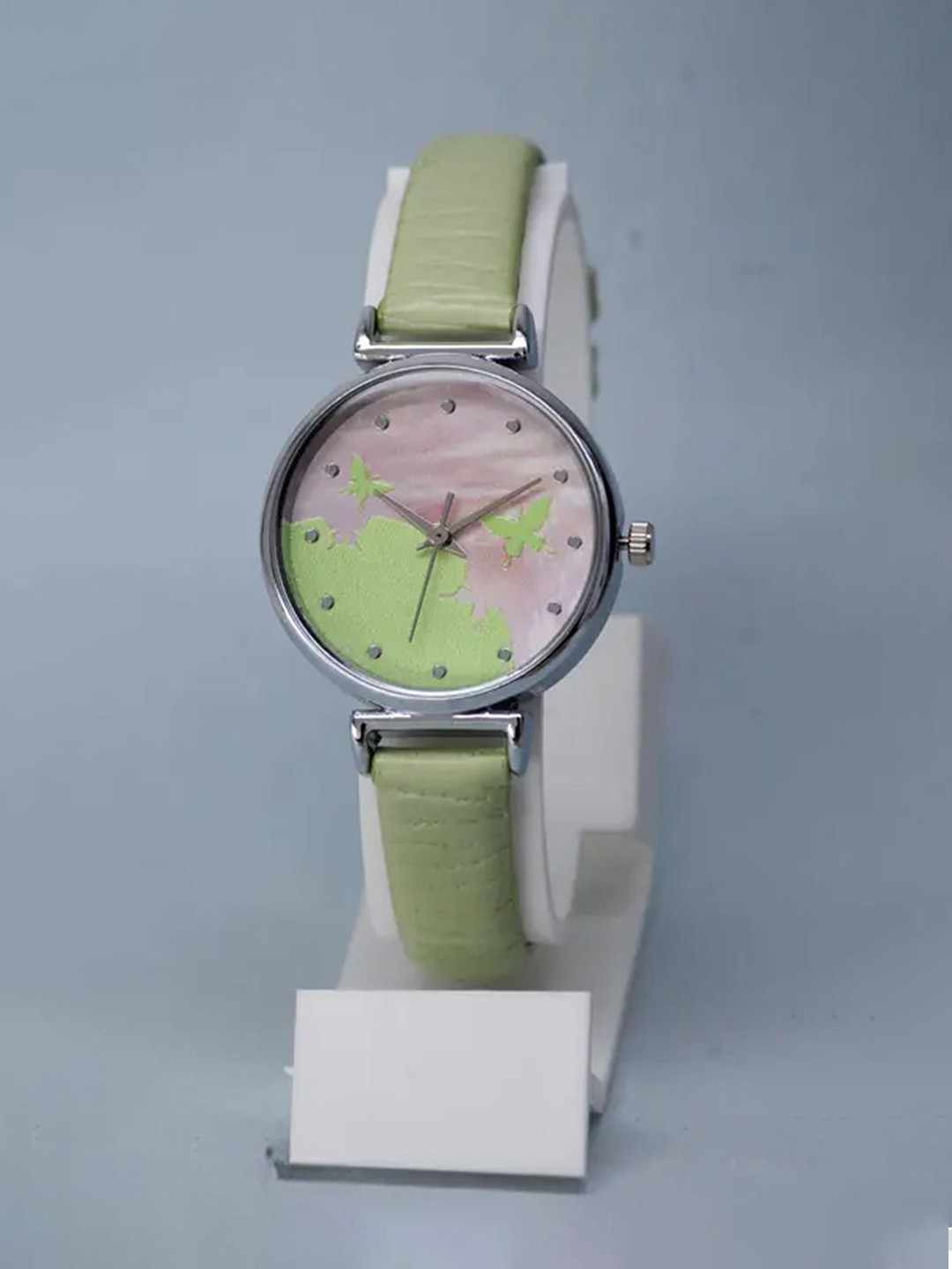 THE SHOPOHOLIC Women Round Printed Dial & Leather Straps Analogue Watch AB-GREEN