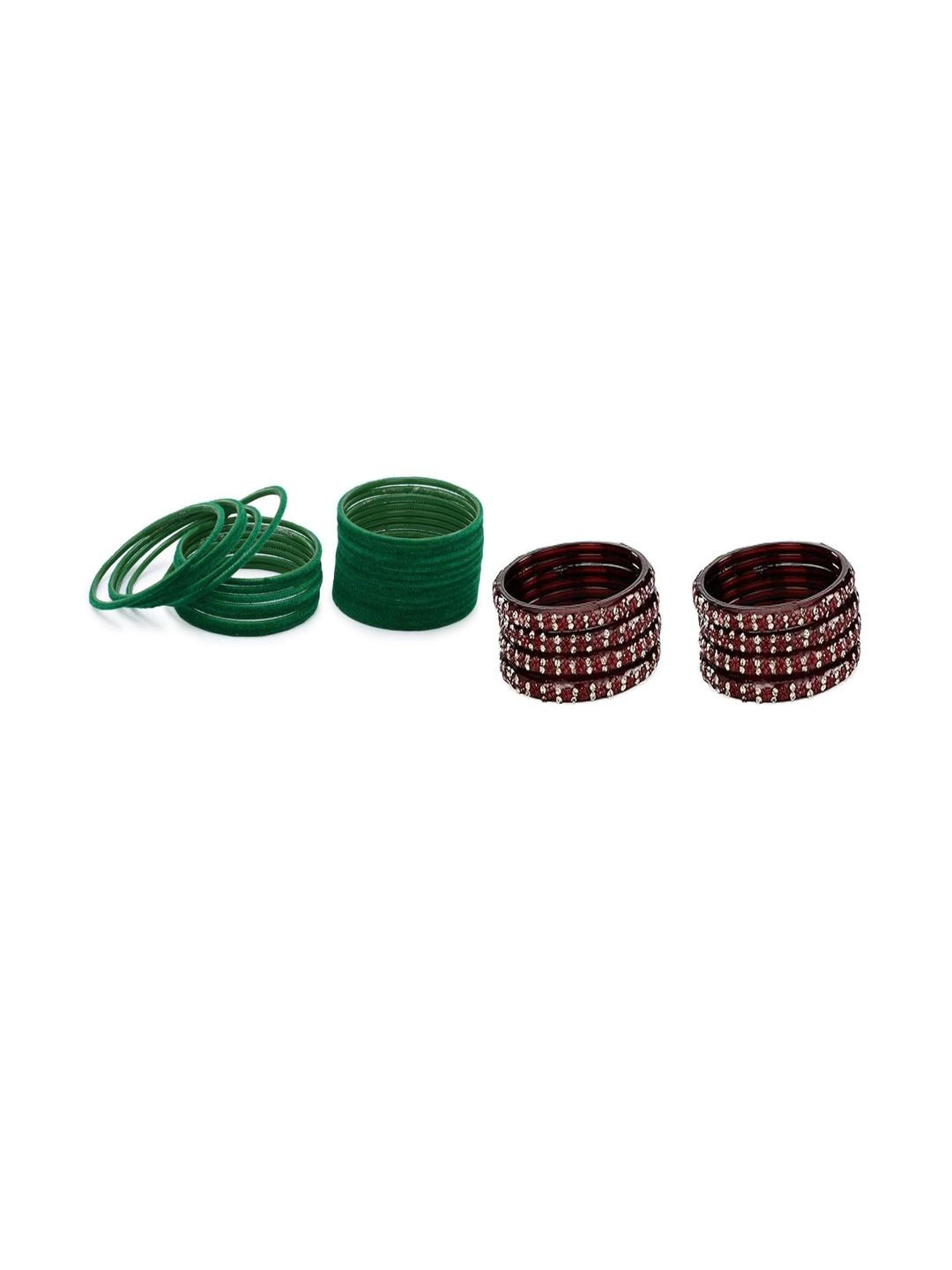 Somil Classic Combo Glass Bangles | Simple Chudi Set For Women & Girls | Daily Use & Special Occasions, Combo Of 2 Set, Green, Maroon