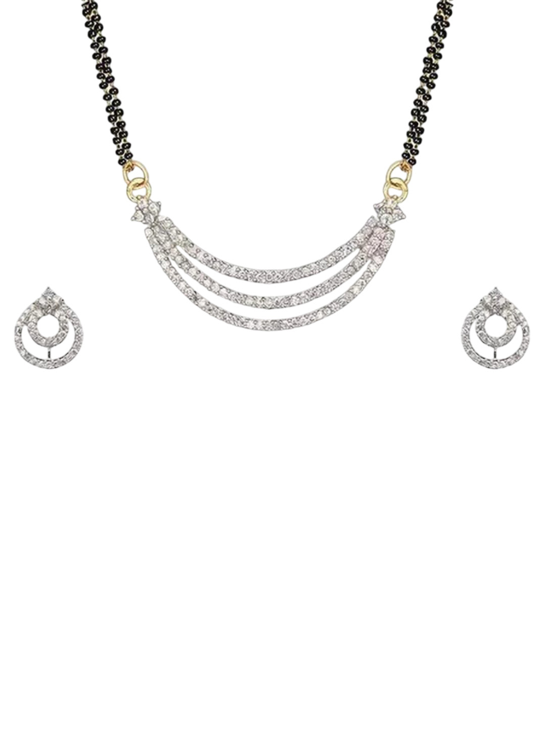 Shine Sales Silver-Plated Artificial Stones Studded & Beaded Mangalsutra