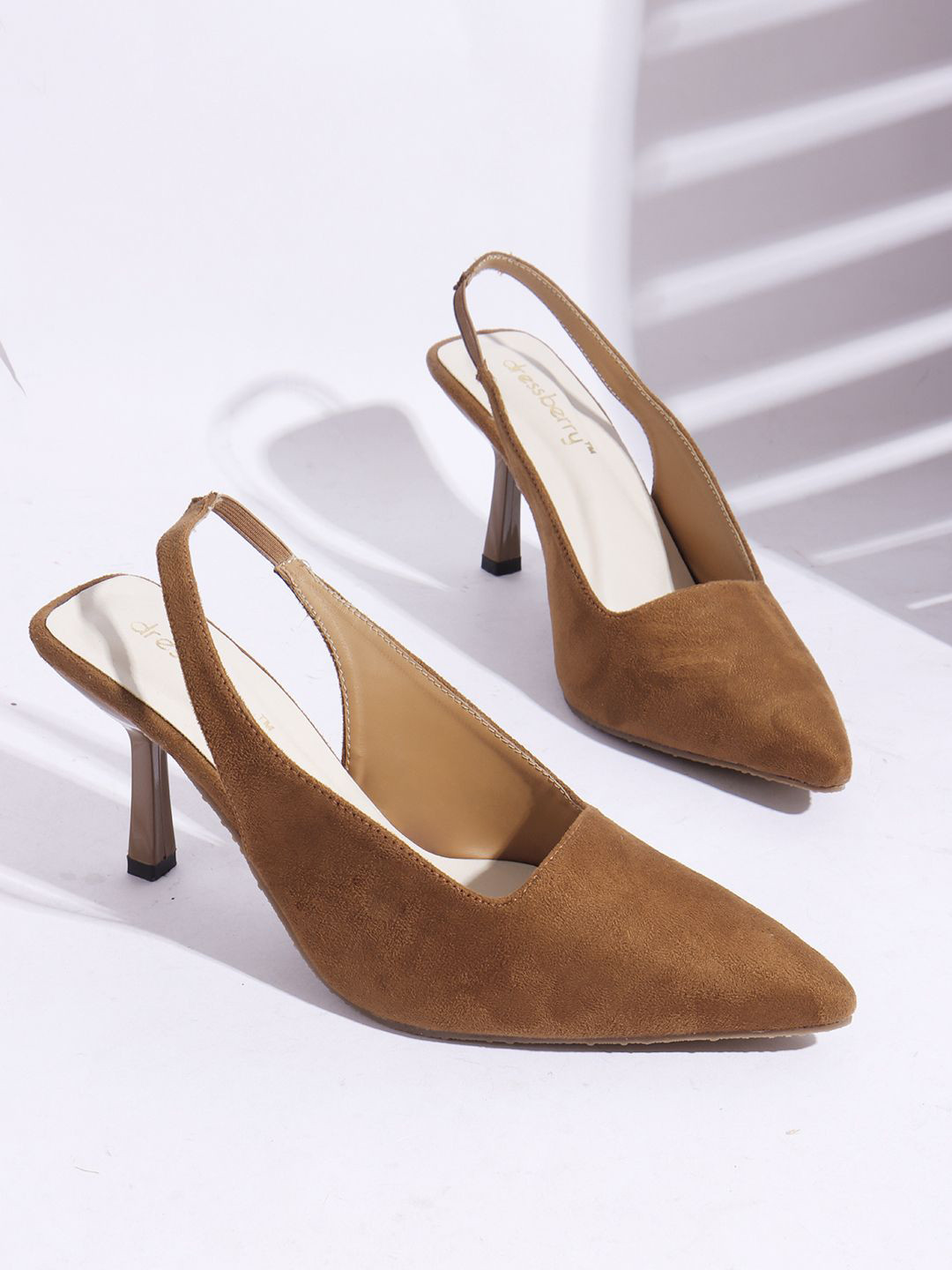 DressBerry Women Suede Stiletto Slingback Heels with Buckles
