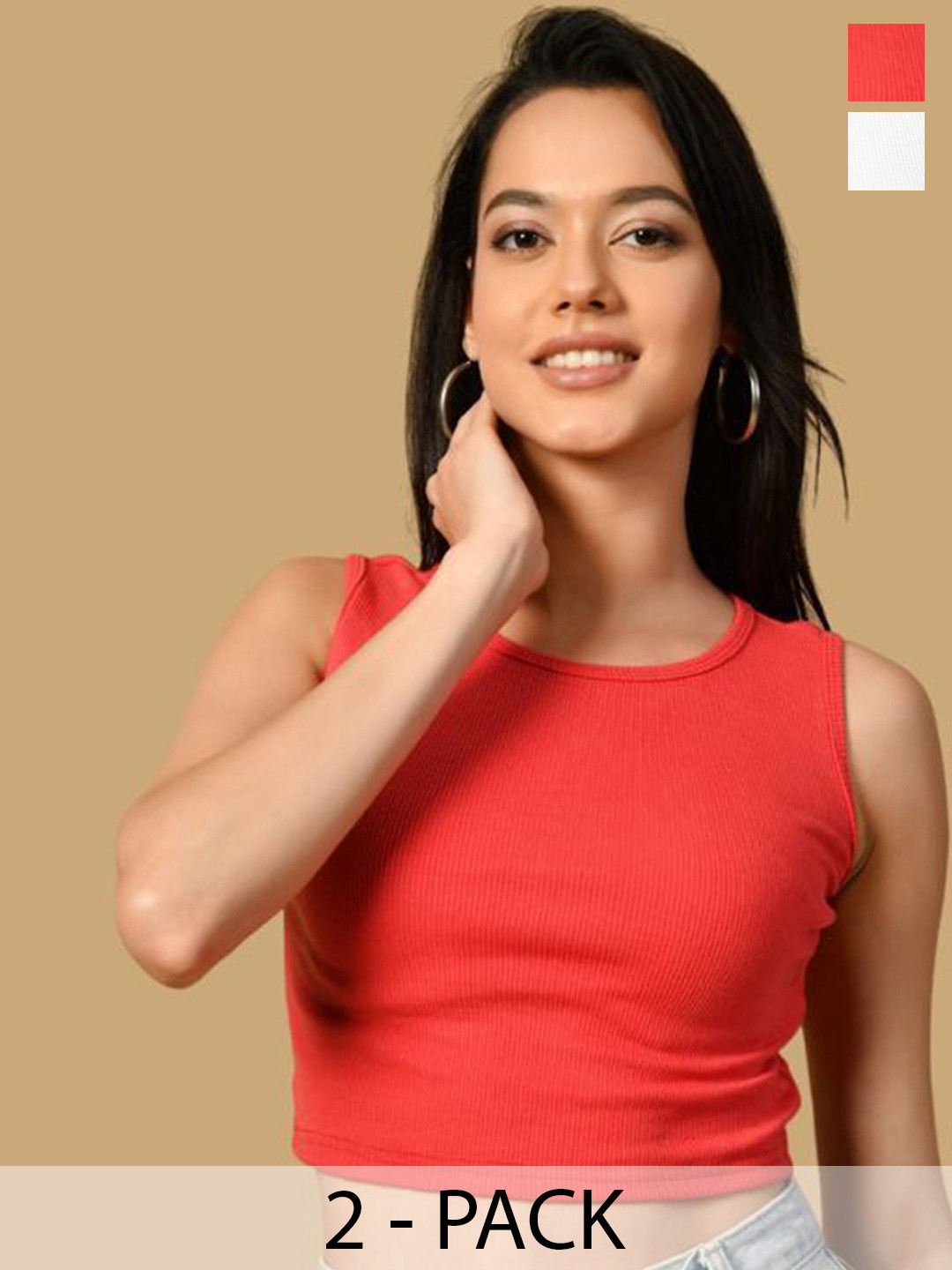Sterio Pace Women Pack of 2 Ribbed Round Neck Sleeveless Cotton Crop Top