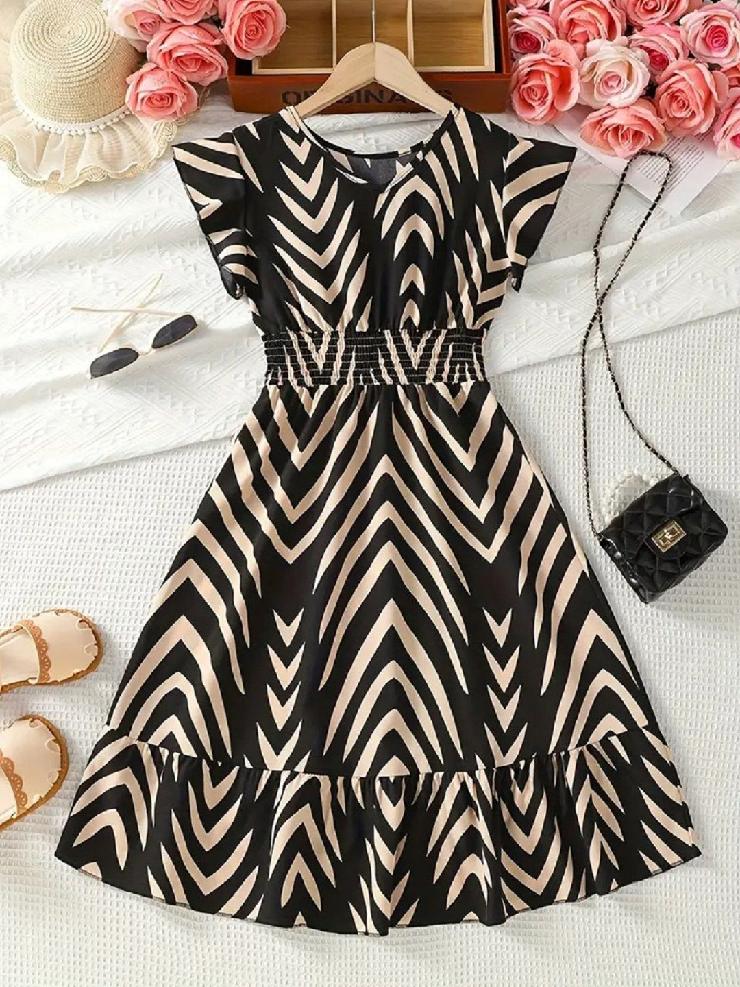 White World Girls Printed Fit & Flare Dress