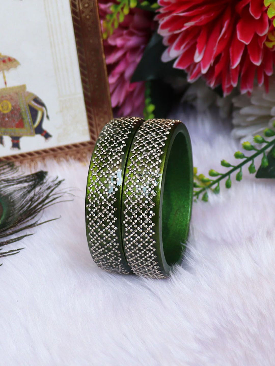 TAJ BRIDAL STORE Set Of 2 Rhinestone Studded Kada Bangles