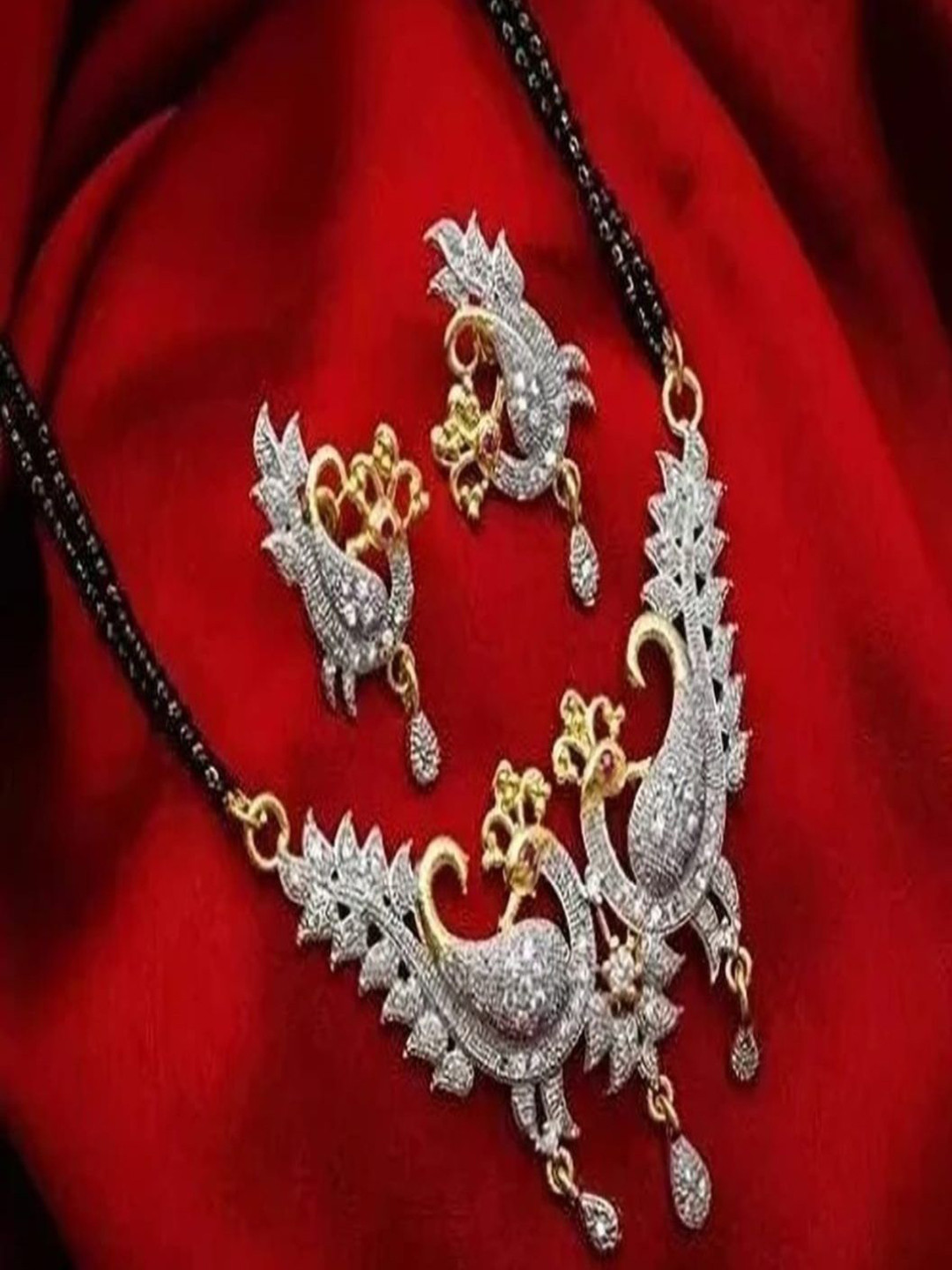 Shree Maruti Silver-Plated Artificial Stones Studded & Beaded Mangalsutra