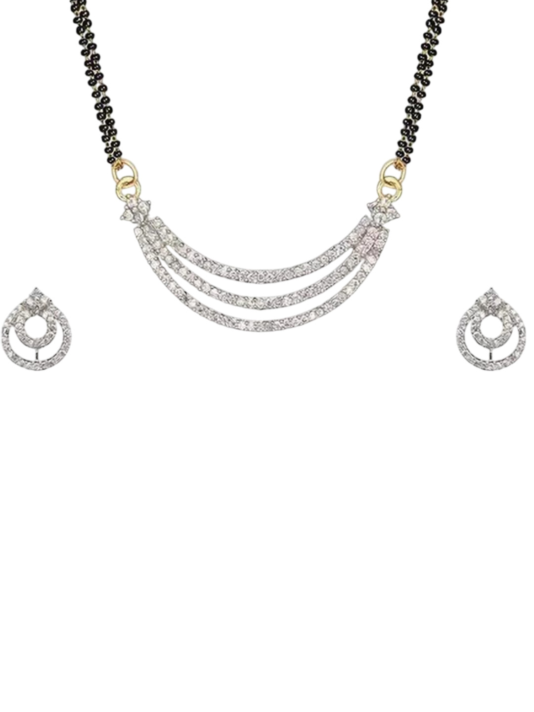 Molika Silver-Plated Artificial Stones Studded & Beaded Mangalsutra