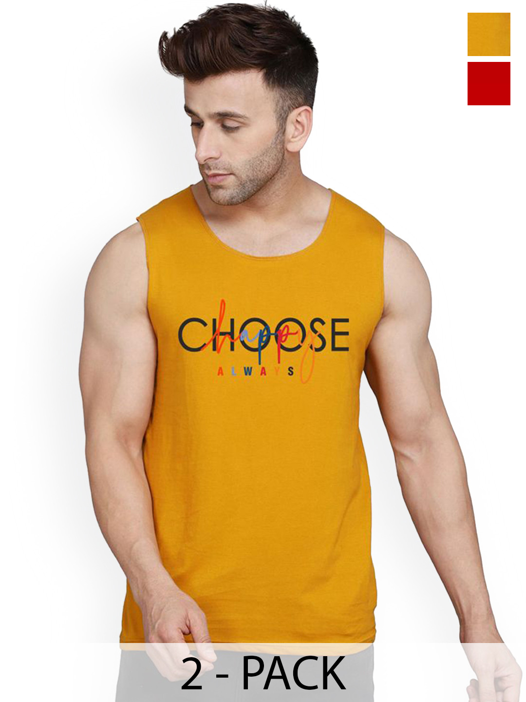 SLOWLORIS Pack Of 2 Printed Gym Vests VSL26 CMB(CHS MUSTARD)(GYM RED)