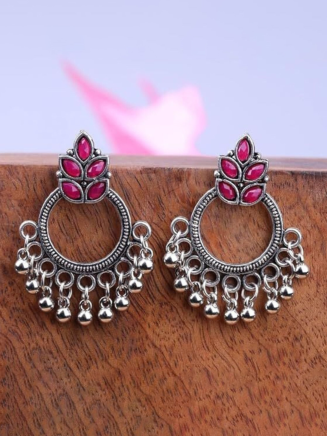 OPUS GEMS Artificial Stones and Beads Circular Shaped Oxidised Drop Earrings