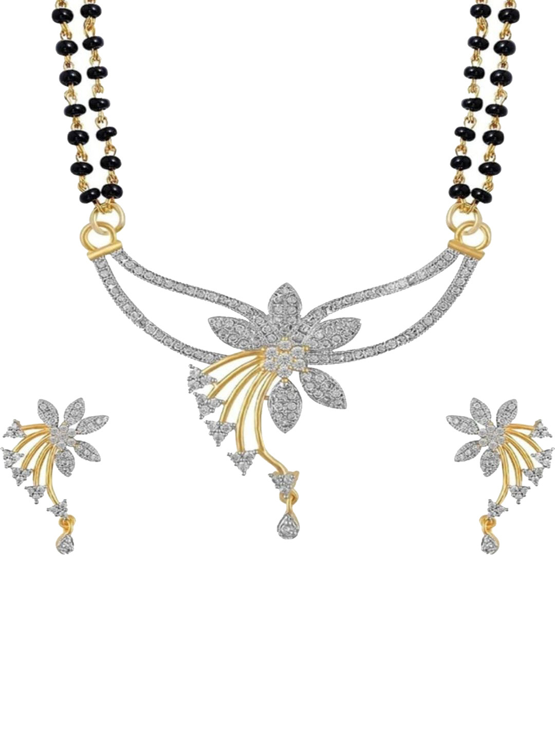 Frap Silver-Plated Artificial Stones Studded And Beaded Mangalsutra