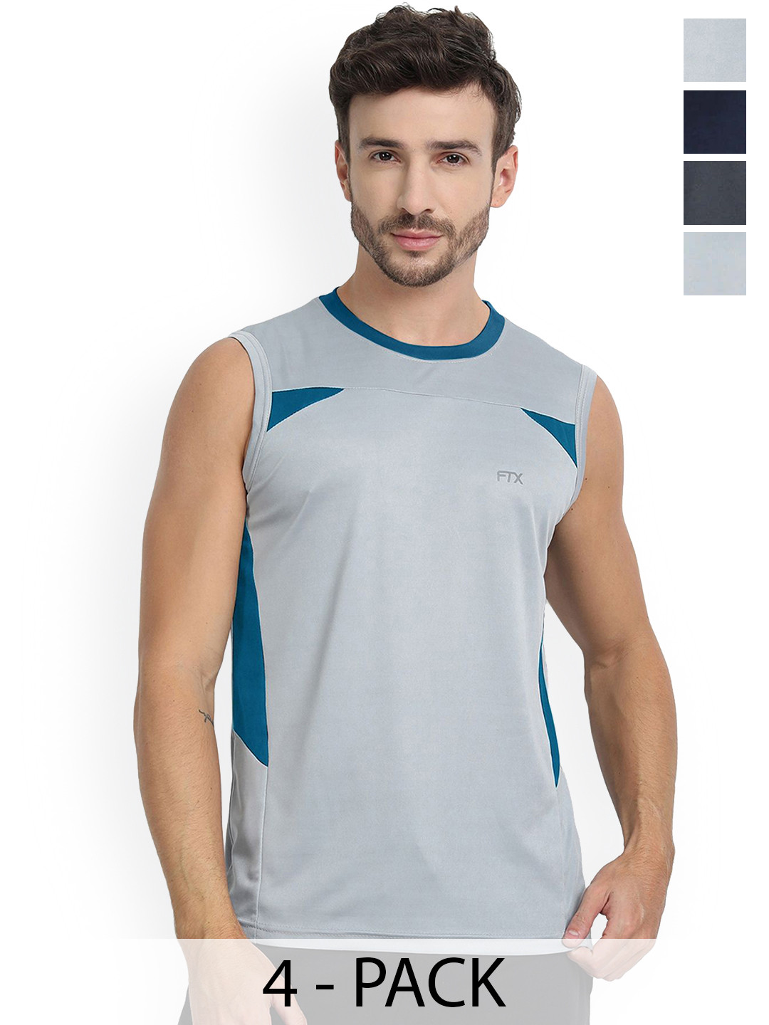 FTX  Pack Of 4 Color blocked Round Neck Gym Vests 709-1_709-10_709-11_709-16-S