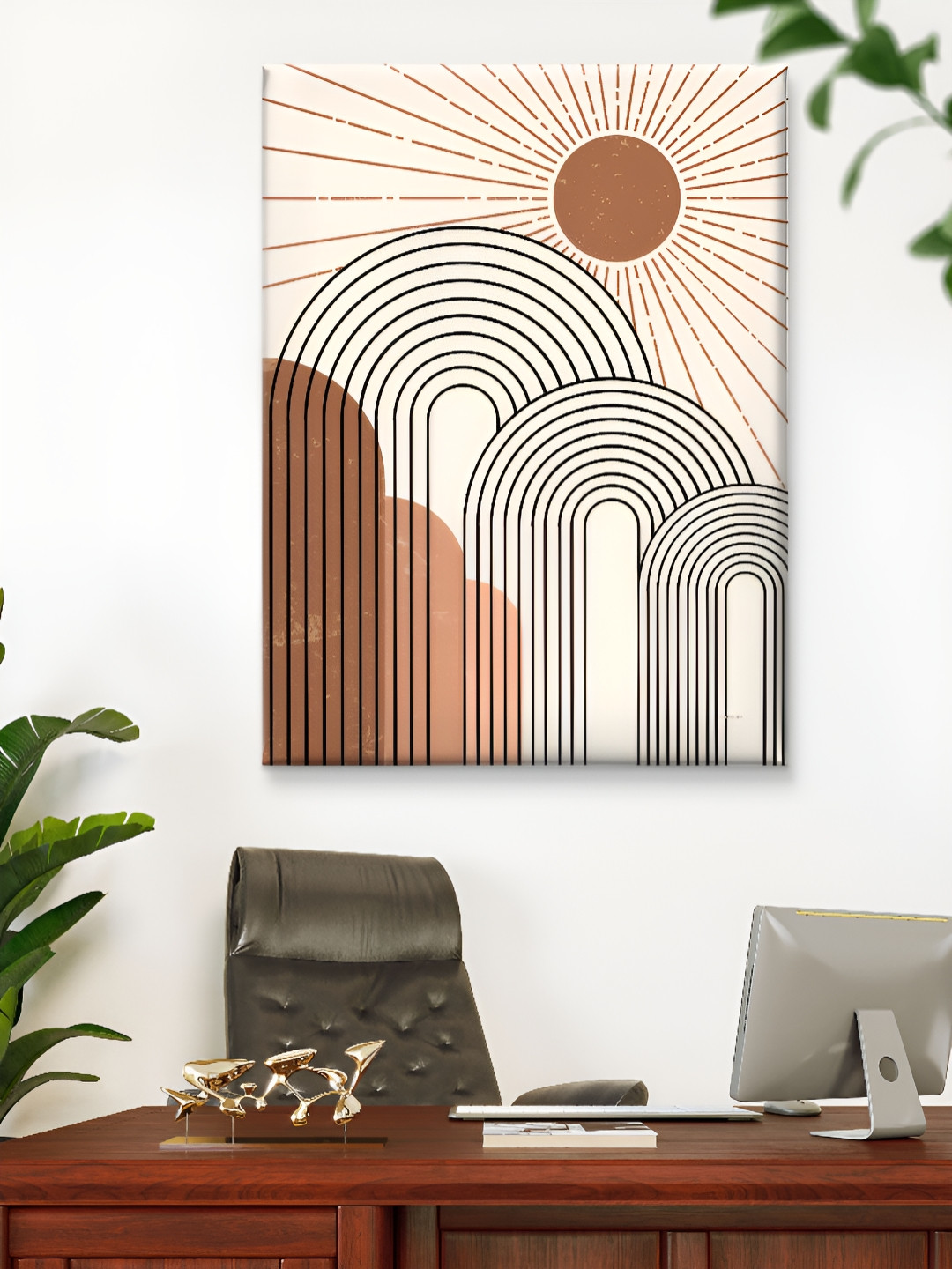 Livin'luxe Orange & Black Boho Sunburst Canvas Wall Art