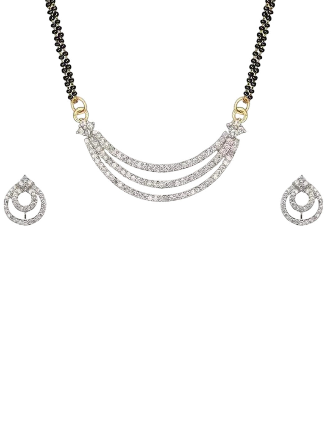 Cityzon India Silver-Plated Artificial Stones Studded And Beaded Mangalsutra With Earrings
