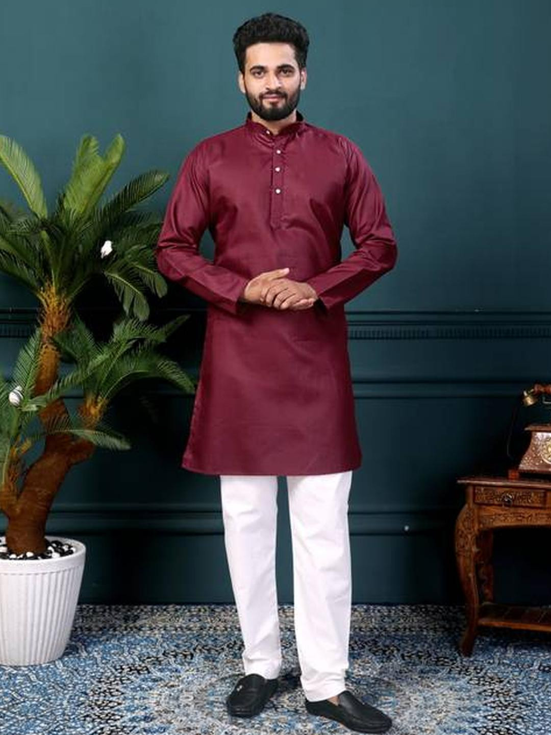 ORIFAB Men Maroon Kurtas
