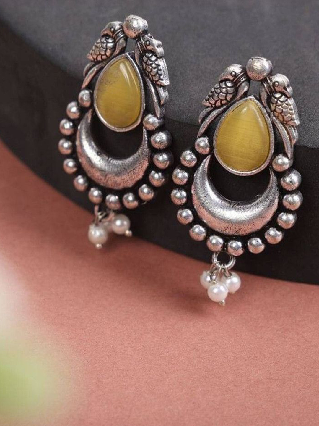 OPUS GEMS Artificial Beaded Oxidised Birds Shaped Drop Earrings