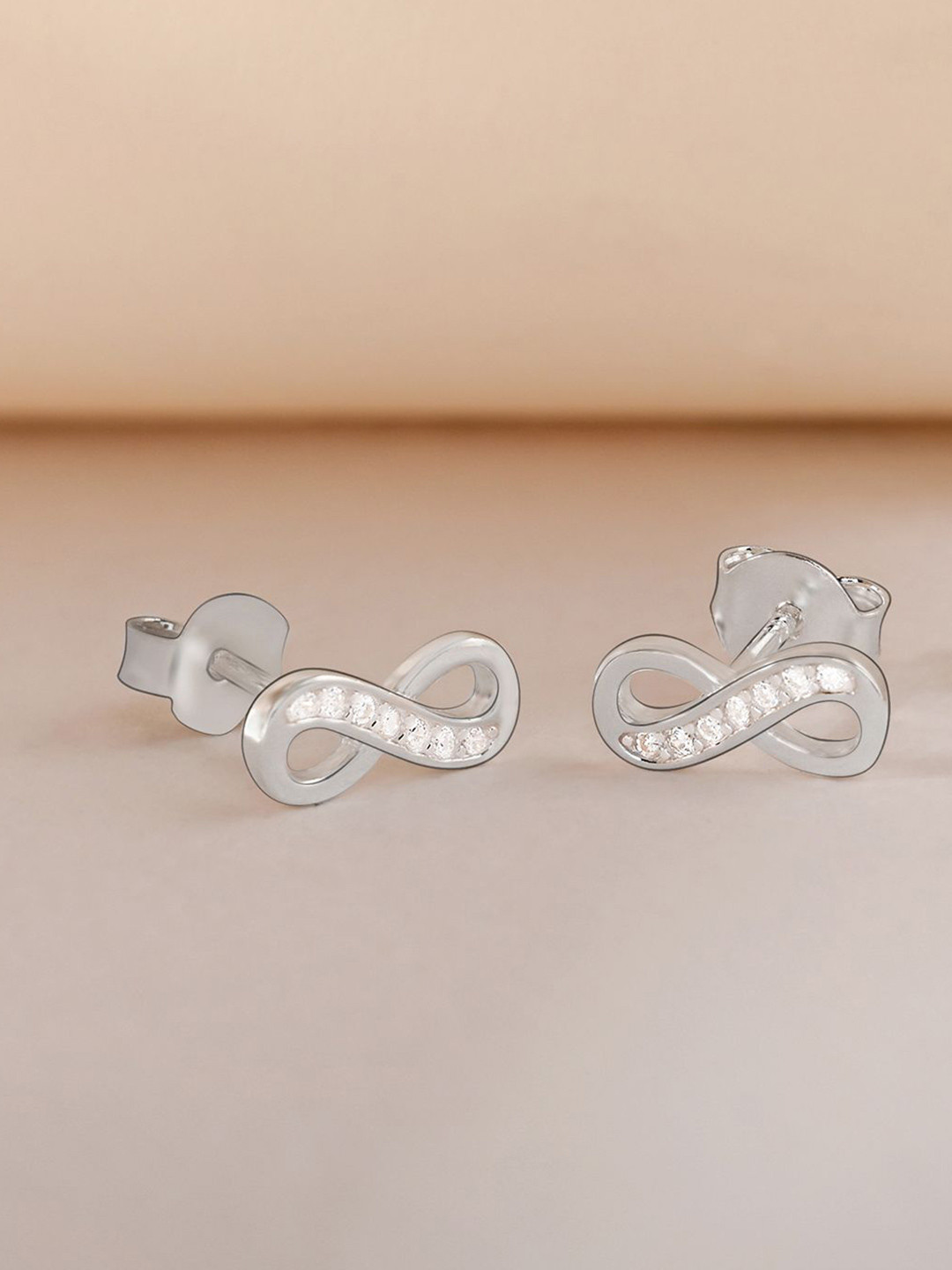 TOUCH925 925 Silver Cubic Zirconia Studded Infinity Quirky Studs