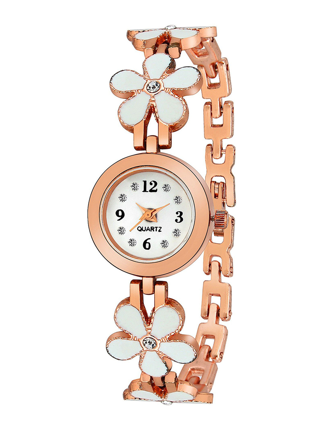 THE SHOPOHOLIC Women Embellished Bracelet Style Straps Analogue Watch Flower White