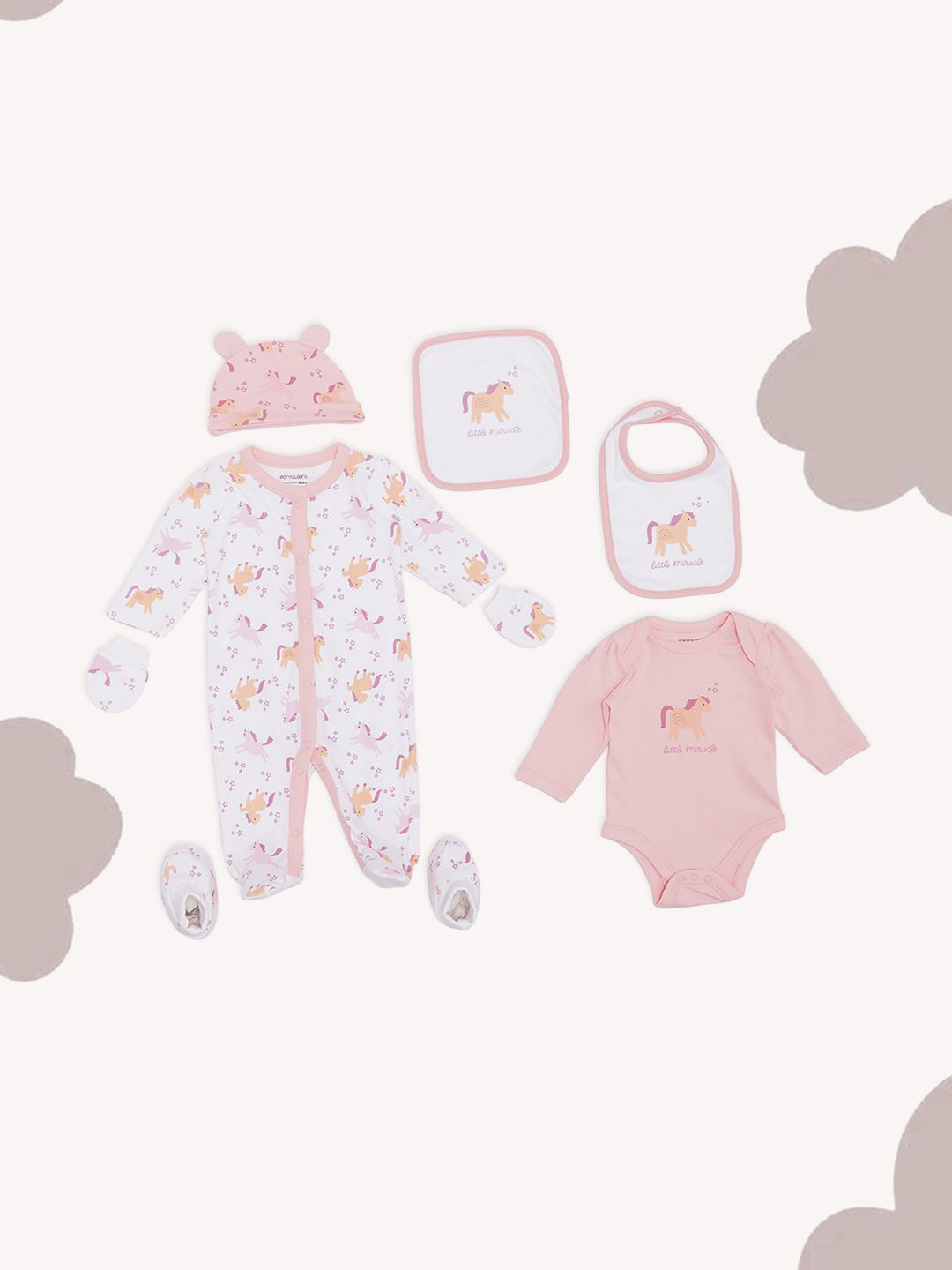 Pantaloons Baby Infants 7-Piece Unicorn Printed Pure Cotton Baby Apparel Gift Set