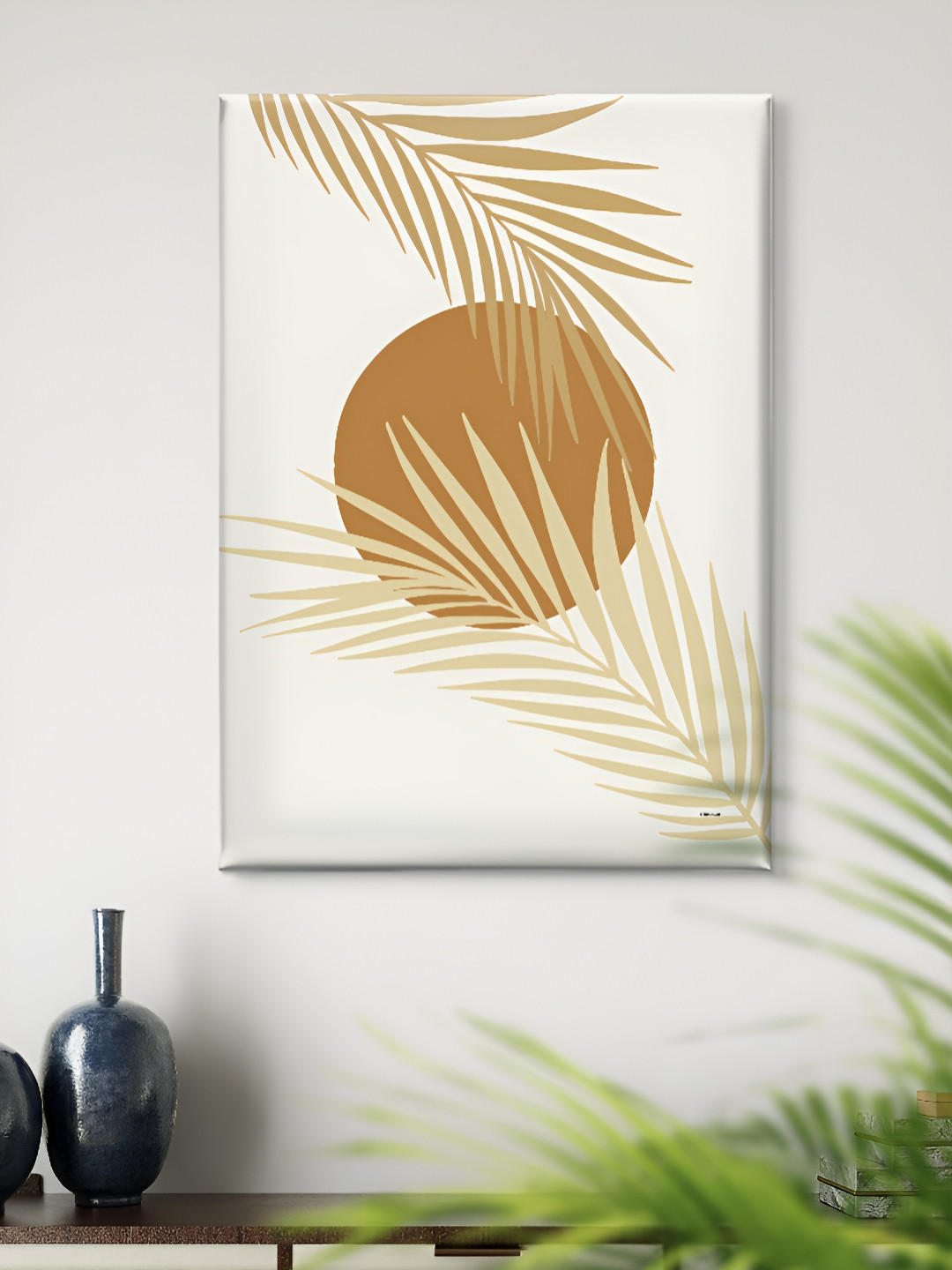 Livin'luxe White & Brown Palm Leaf Sunset Canvas Wall Art