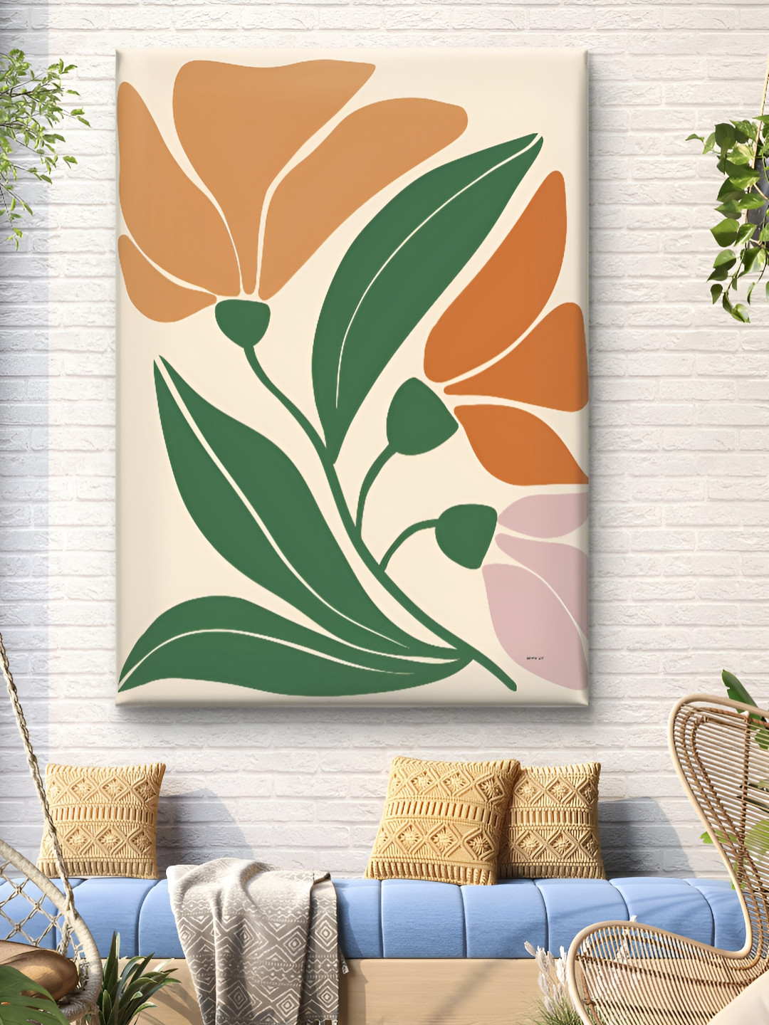 Livin'luxe Off White & Yellow Minimal Floral Canvas Wall Art