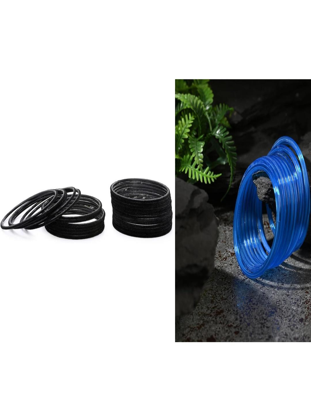 Somil Classic Combo Glass Bangles |Combo Of 2 Set, Black, Blue