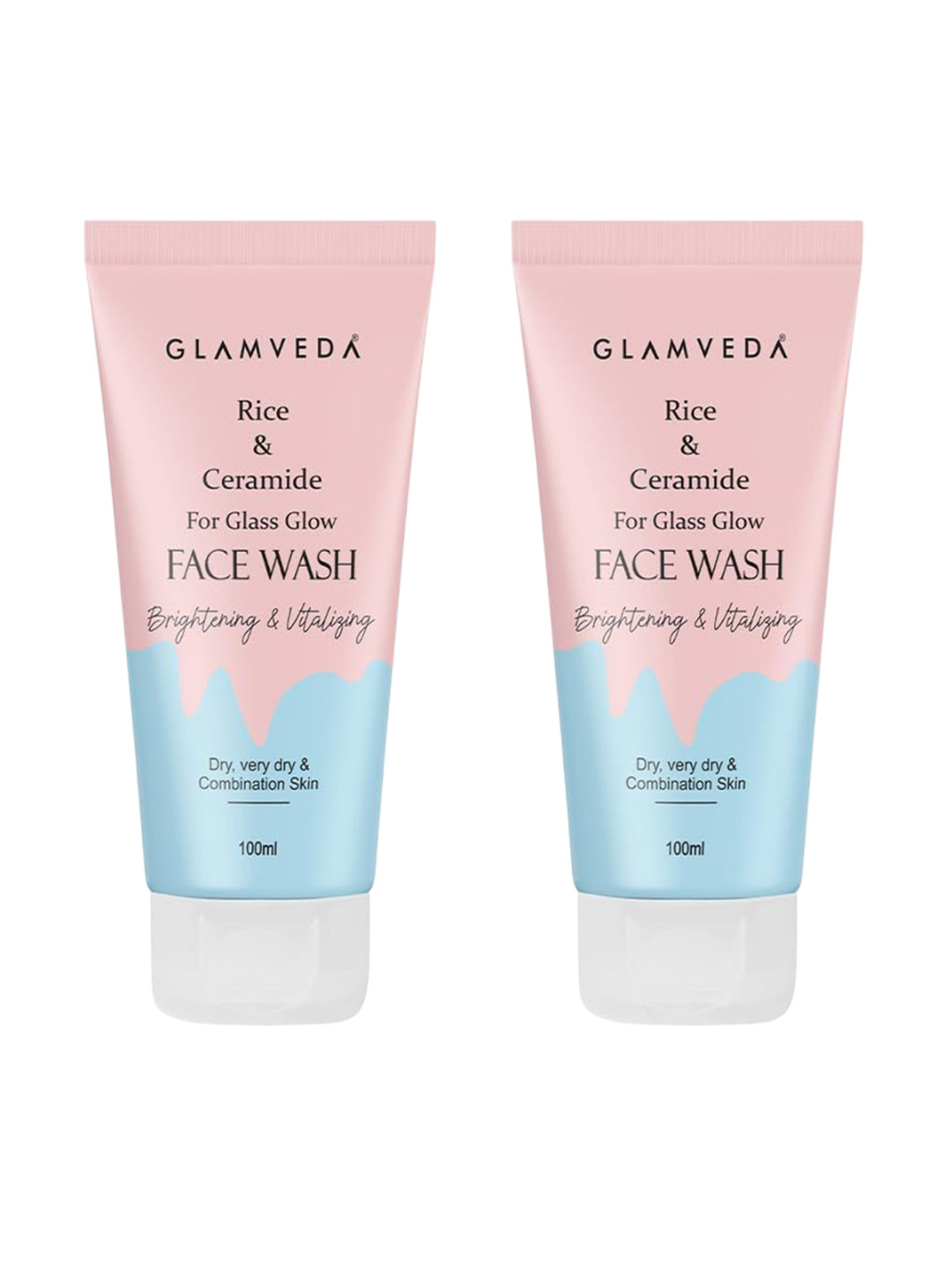GLAMVEDA Pack of 2 Rice & Ceramide Korean Glass Skin Face Wash For Glowing Skin- 100ml