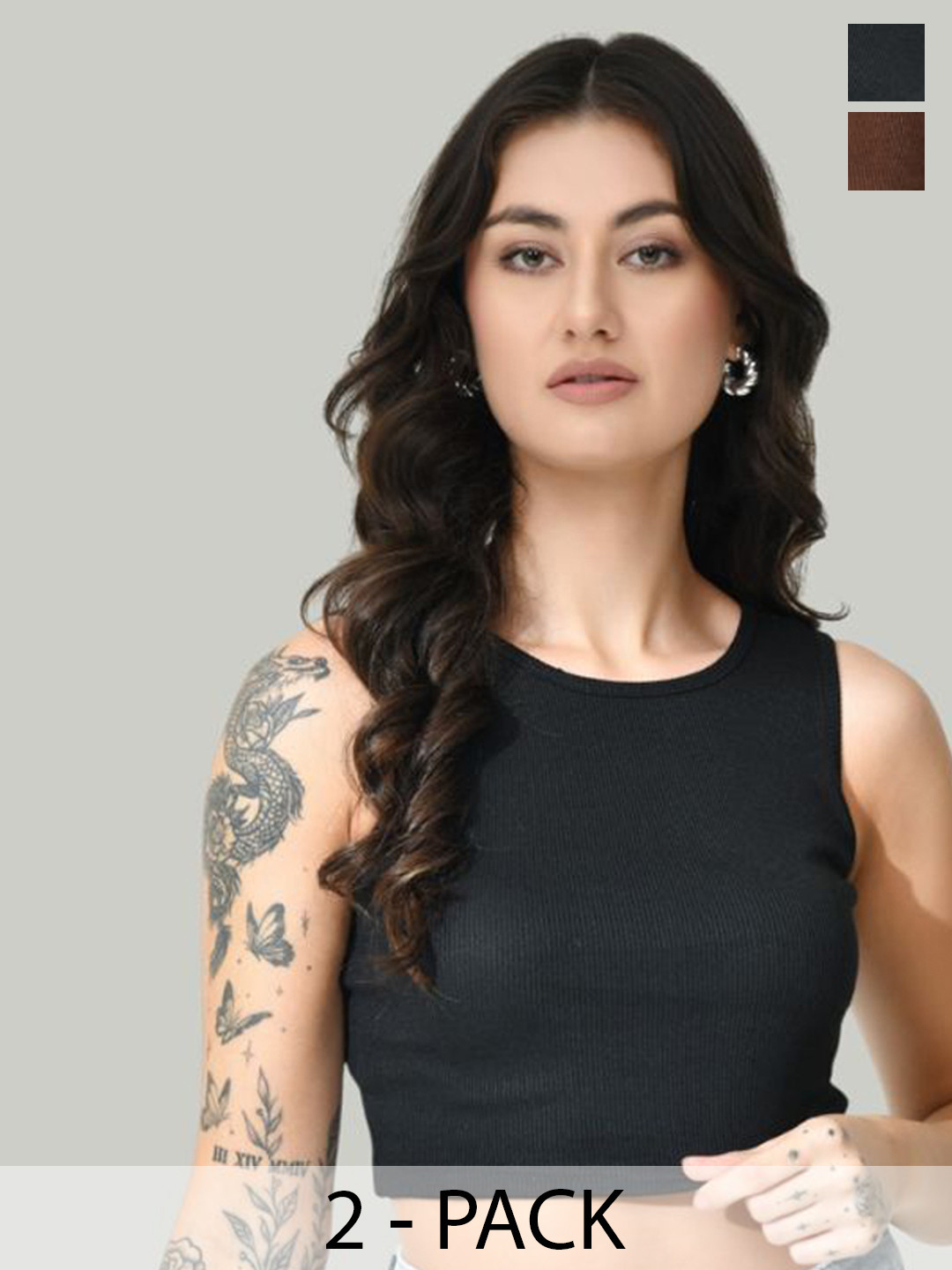 Sterio Pace Women Pack Of 2 Ribbed Cotton Crop Top
