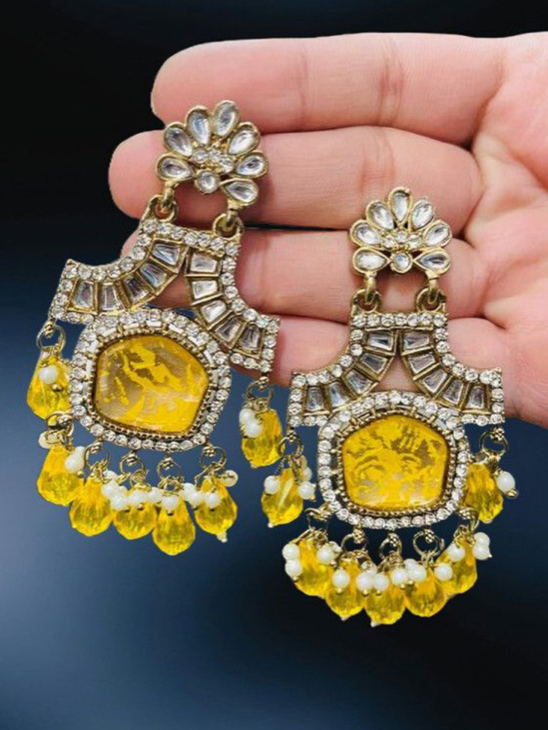 OPUS GEMSOPUS GEMS Artificial Stones Studded And Beaded Geometric Shaped Drop Earrings