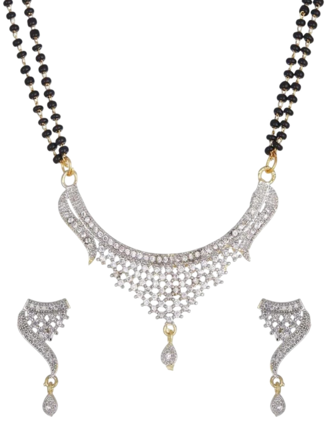 Pratik Creation Silver-Plated Artificial Stones Studded & Beaded Mangalsutra