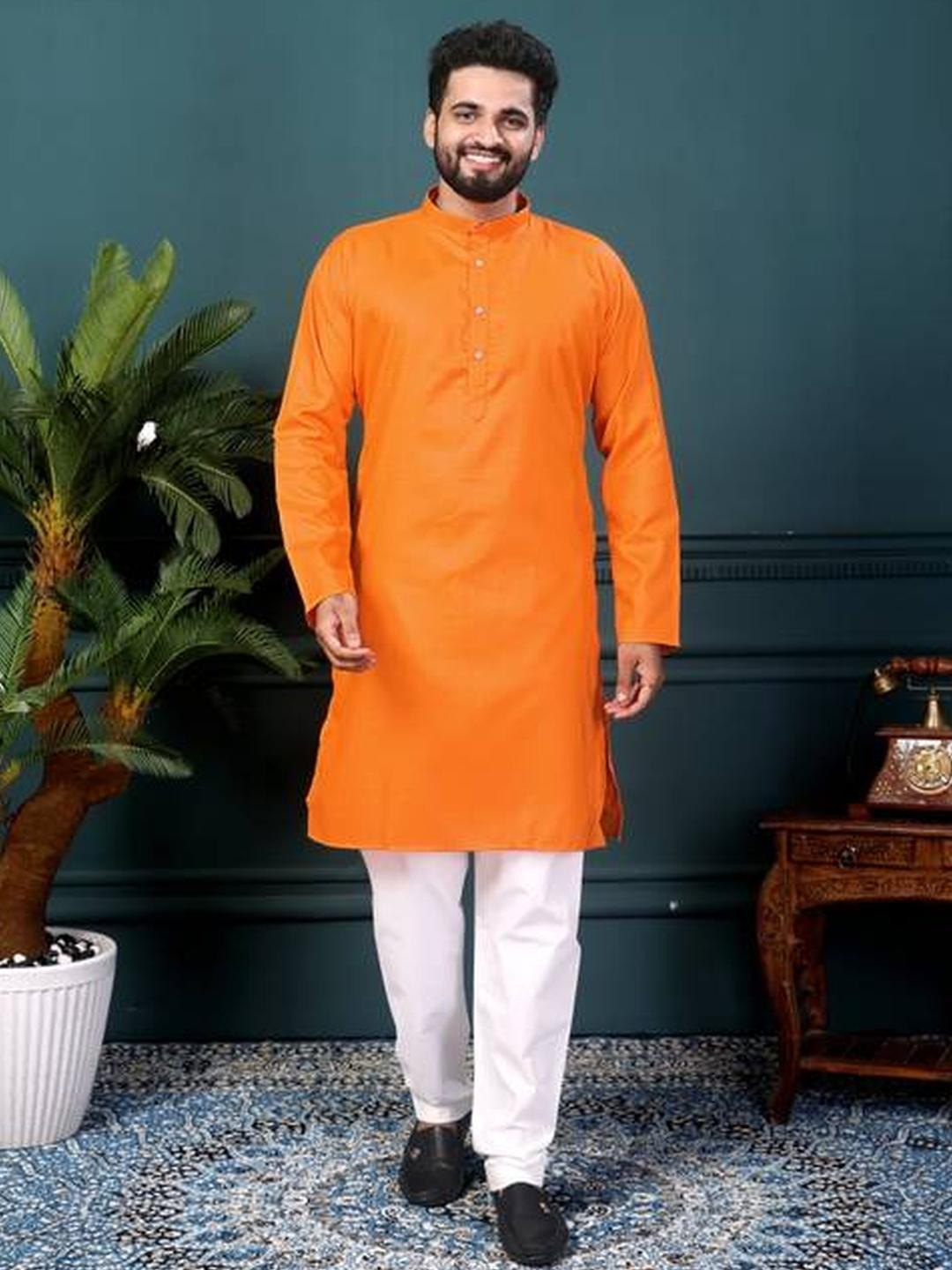ORIFAB Men Orange Kurtas