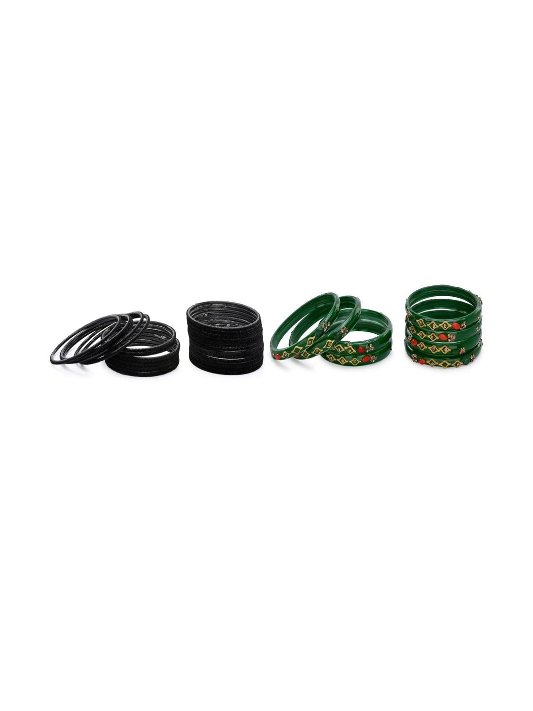 Somil Classic Combo Glass Bangles | Simple Chudi Set For Women & Girls | Daily Use & Special Occasions, Combo Of 2 Set, Black, Green