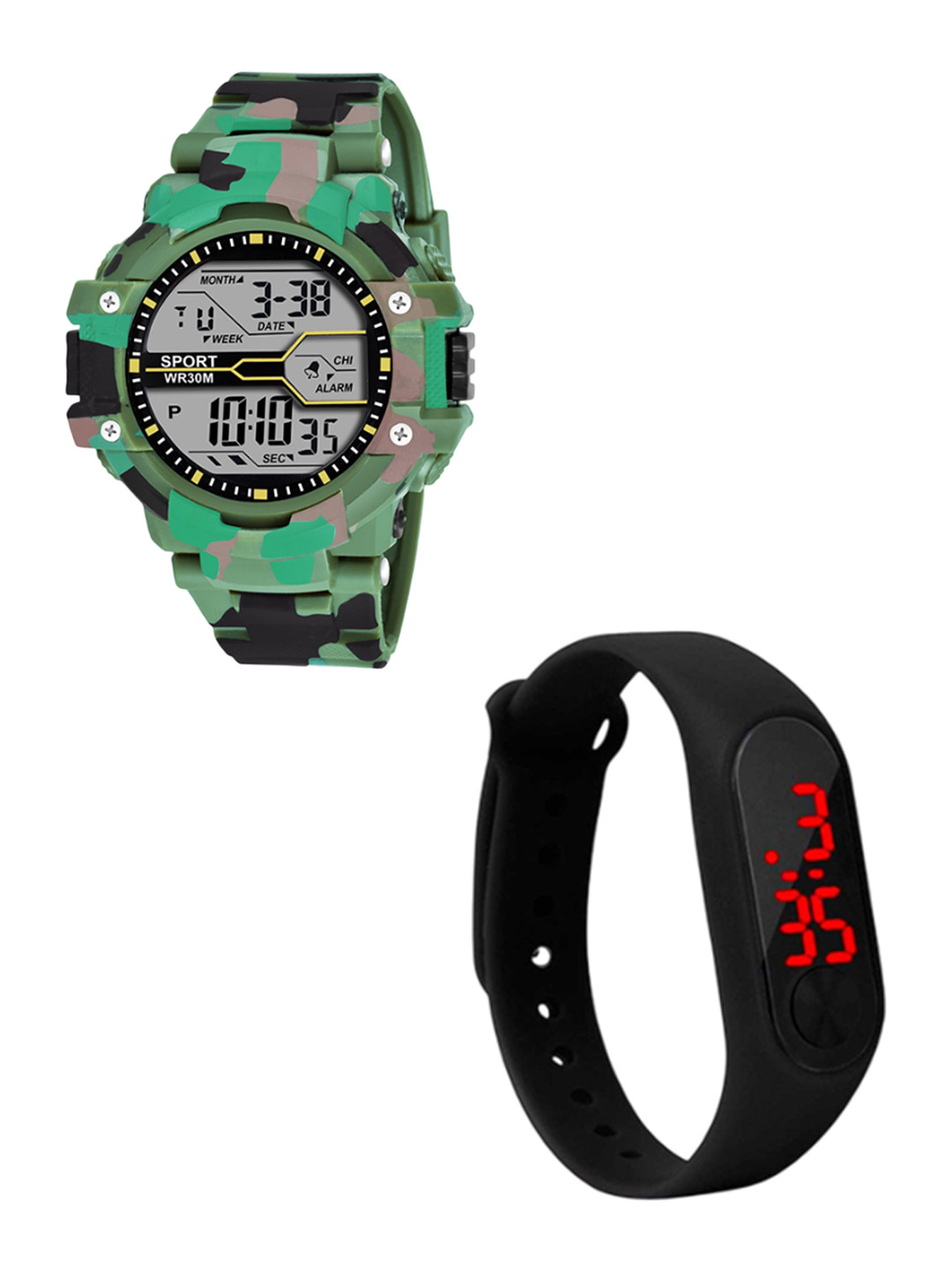 THE SHOPOHOLIC Men Set of 2 Straps Digital Watch Ar-Green-M-Led